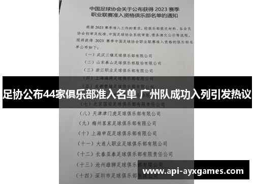 足协公布44家俱乐部准入名单 广州队成功入列引发热议 足协公布44家俱乐部准入名单 广州队成功入列引发热议