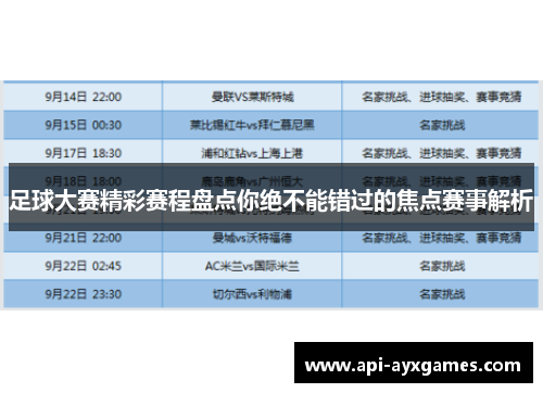 足球大赛精彩赛程盘点你绝不能错过的焦点赛事解析